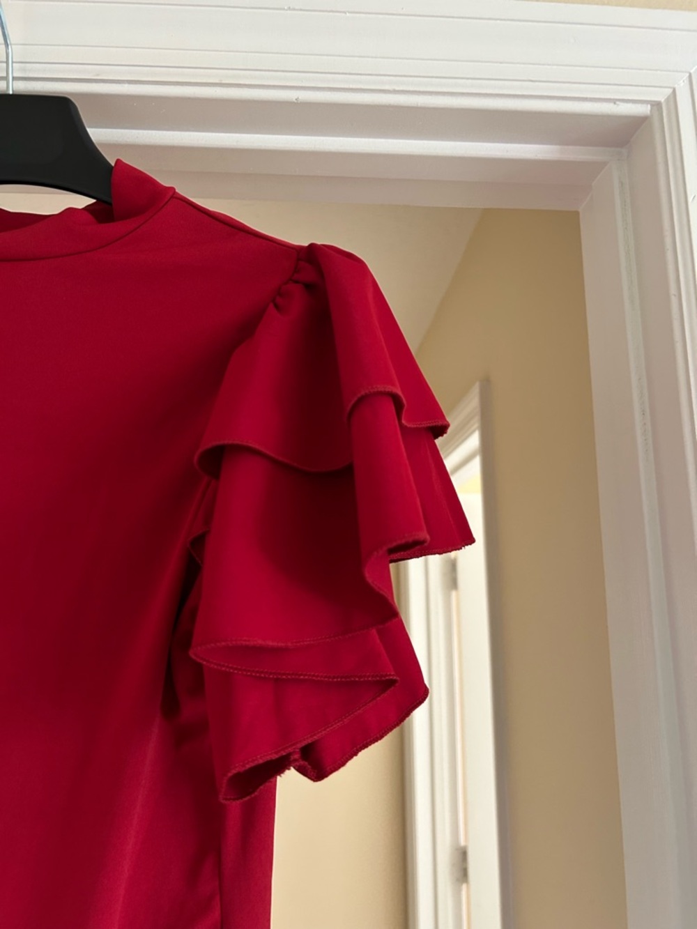 Ruffle Sleeve Red Size Medium High Neck Short Sleeve Bodysuit - Picture 4 of 5